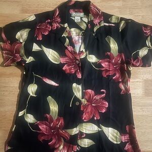Tommy Bahama Black Silk Floral Resort Shirt